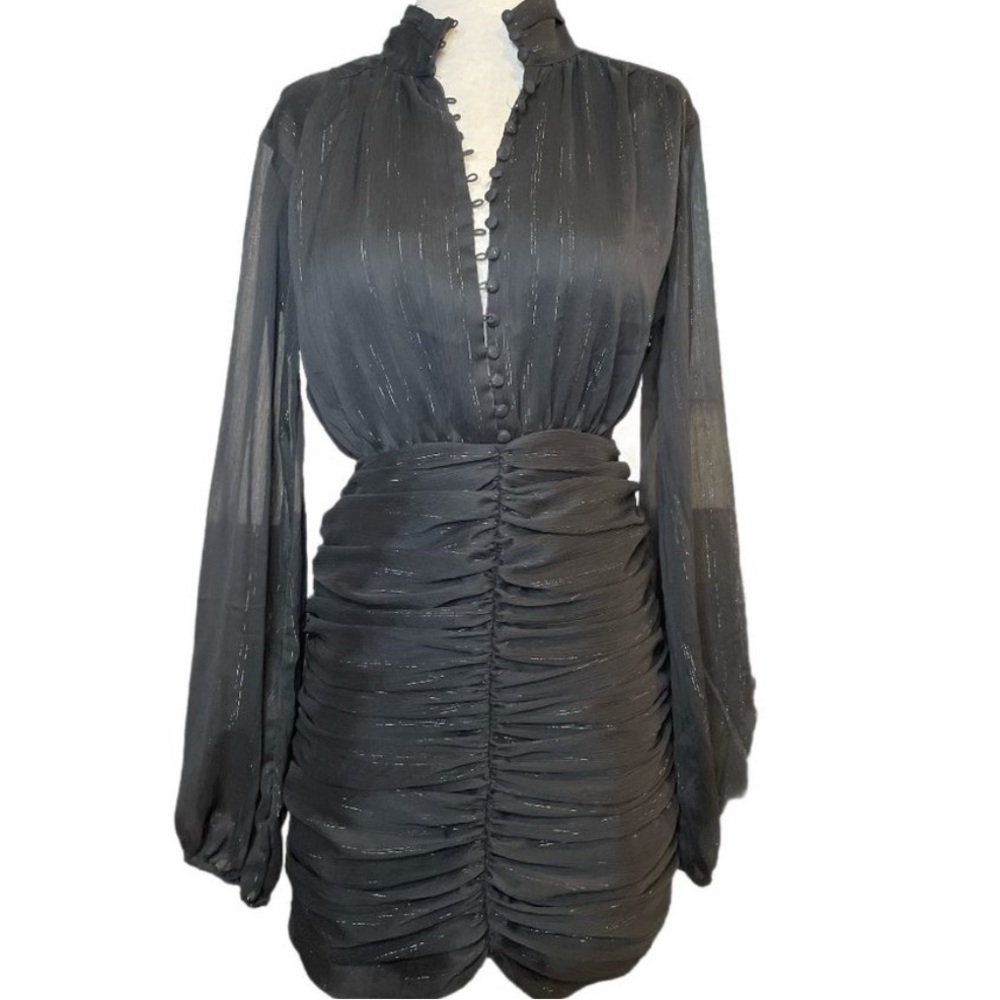 NWOT House Of Harlow 1960 Black Long Sleeve Mock Neck Lurex Pinstripe Dress 8